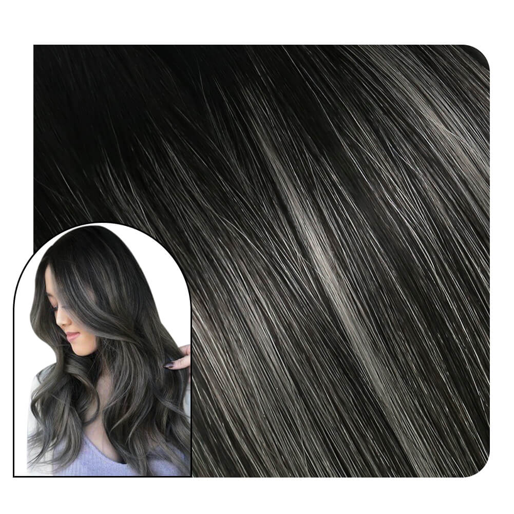 [Virgin+] Sew in Hair Extensions Balayage Color For Black Hair #1B/Silver/1B
