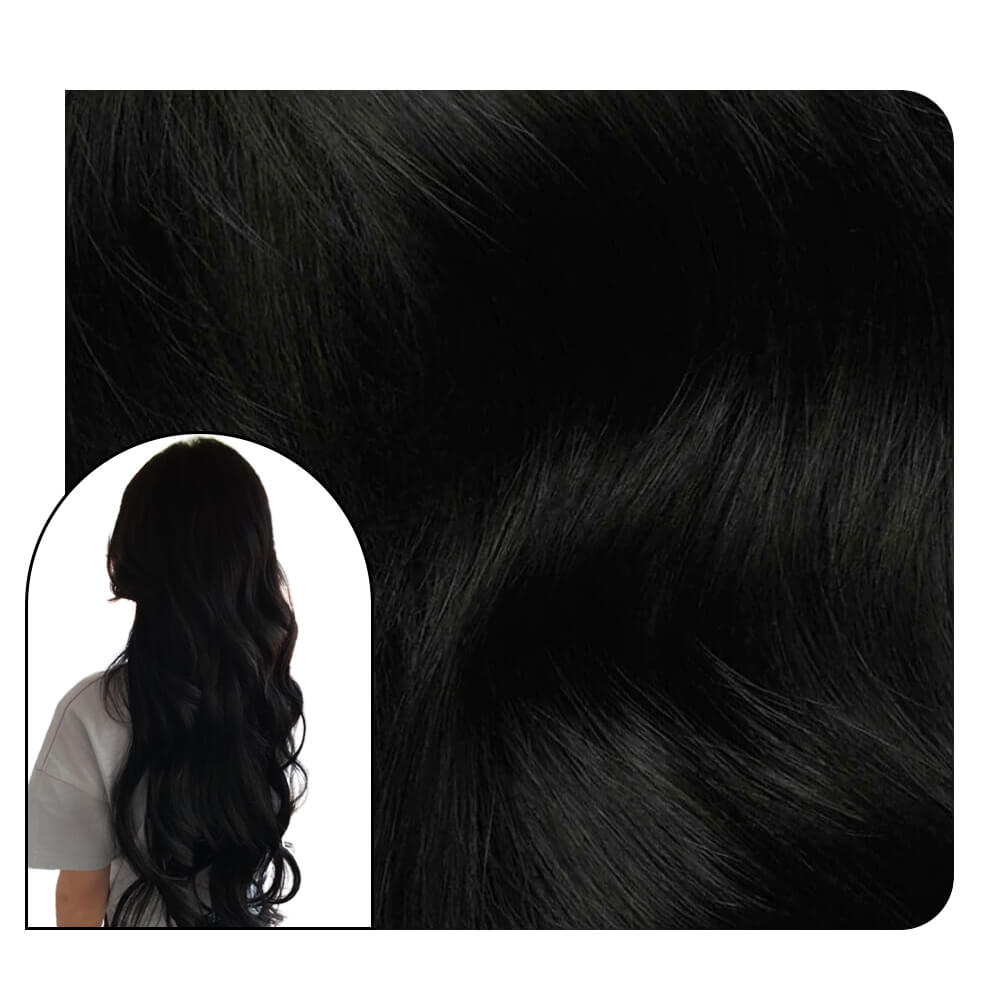 Wavy Invisible Injection Tape in Hair Extensions Off Black