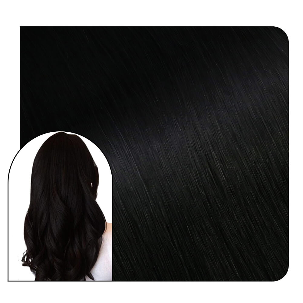 [Virgin+] Flat Silk Weft Hair Extensions Real Virgin Hair Bundles Jet Black #1