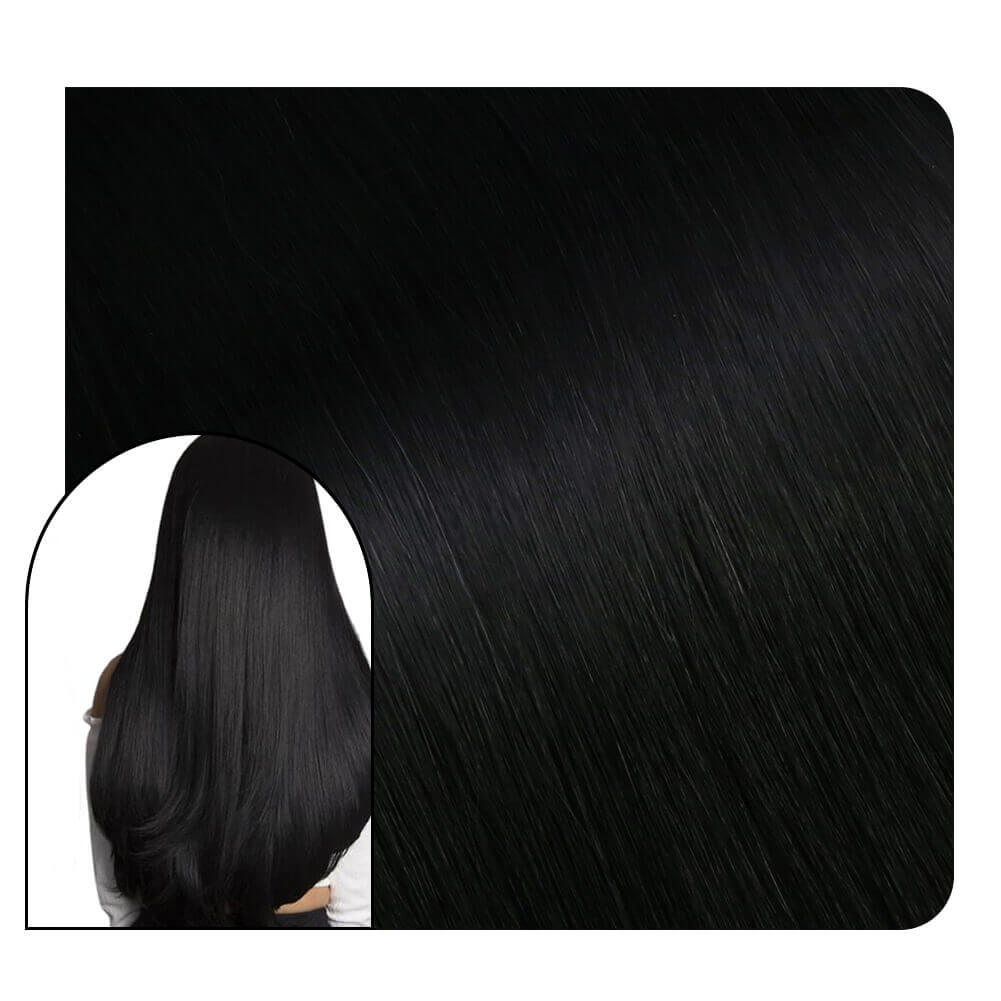 human hair extensions weft jet black color