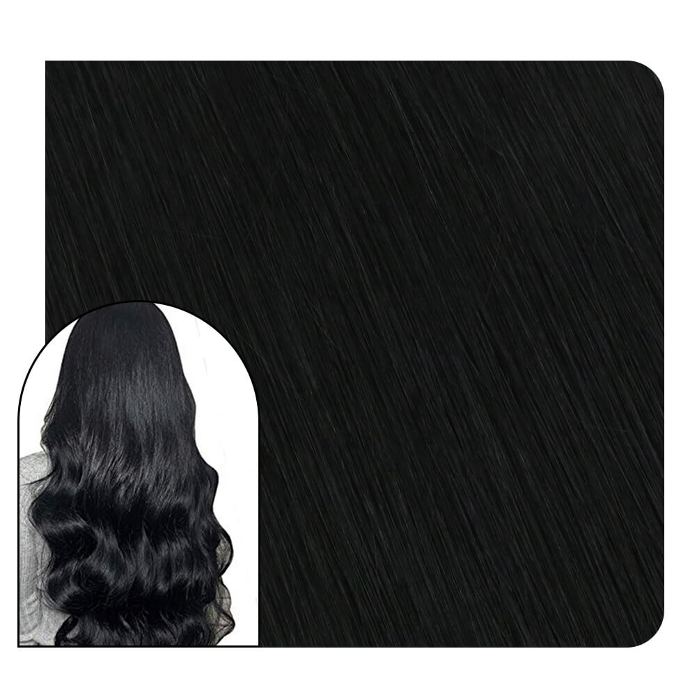 Clip in Real Hair Extensions Human Hair Full Head Natual Jet Black Hair #1
