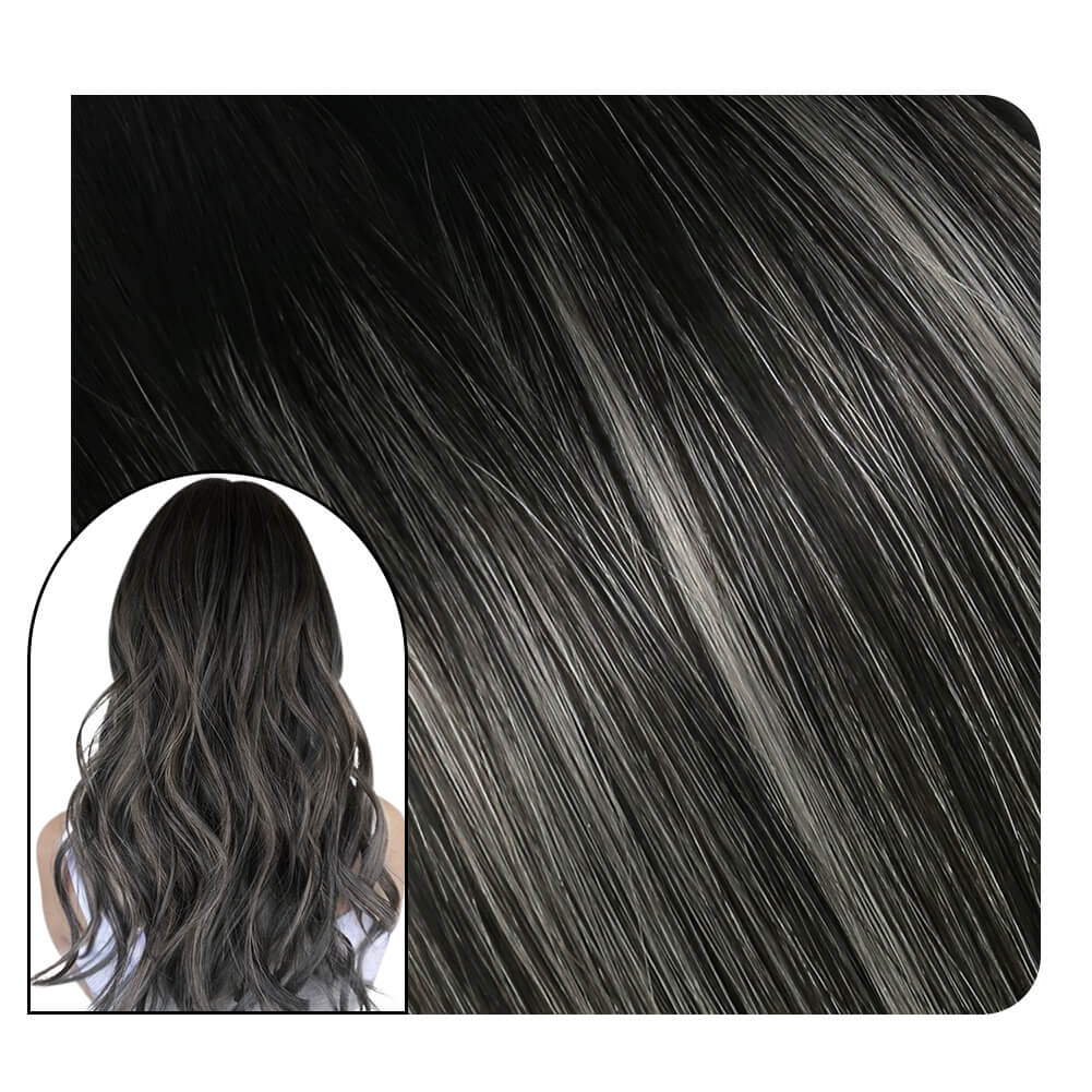 [Virgin+] Flat Silk Weft Hair Extensions Virgin Human Hair Balayage #1B/Silver/1B