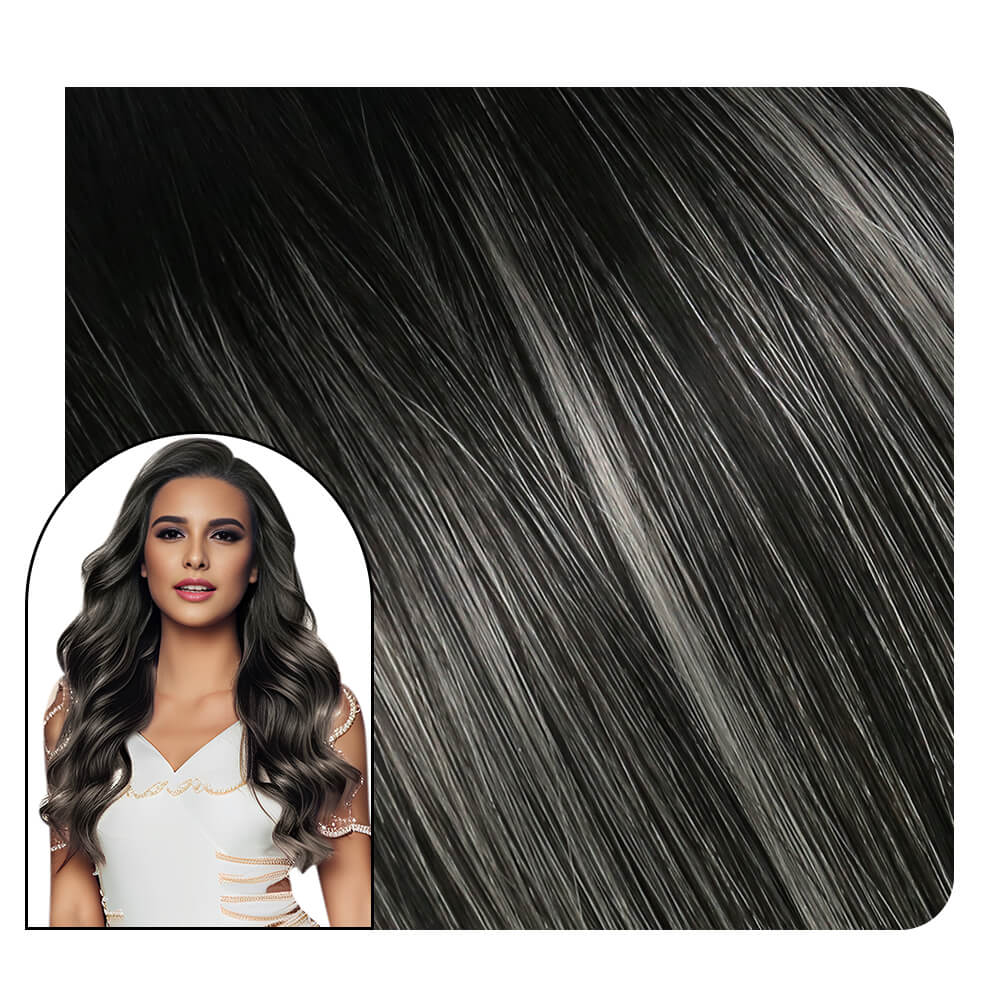 black with silver weft hair extensions