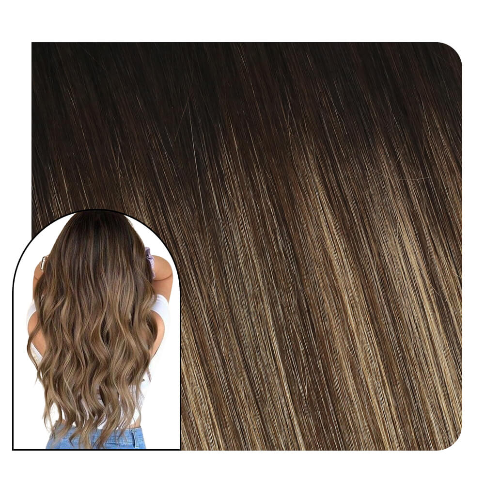Ombre Hair Extensions Clip in Human Hair Three Tones Color #1b/4/27