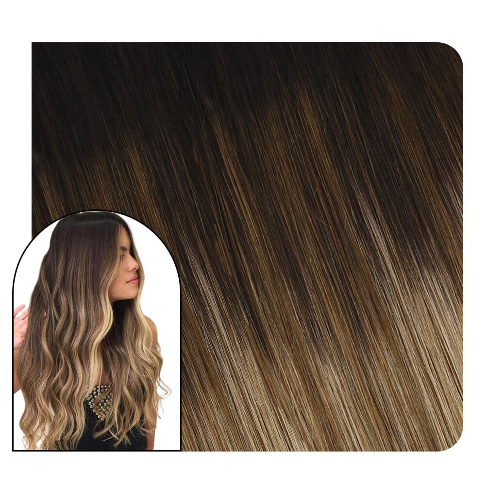 Three Tones Color Balayage Ombre Clip in Remy Human Hair Extensions #1B/6/16