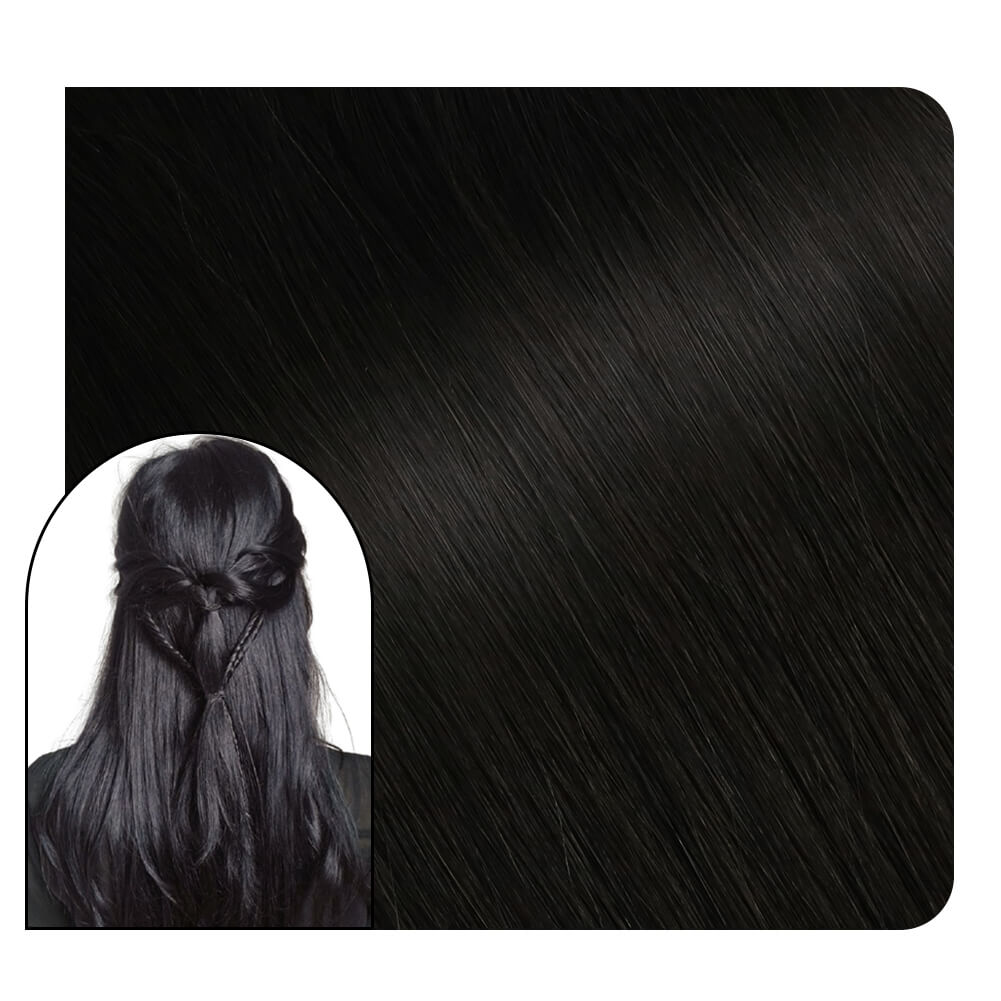 Flat Track Weft Hair Extensions Real Virgin Hair  Off Black #1B
