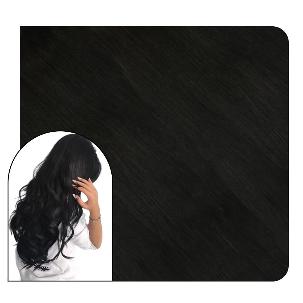 [Virgin+] 100% Virgin Human Hair Tape in Extensions Natural Black Pure Color #1b