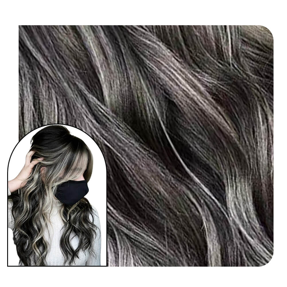[Pre-sale][Virgin+] Wavy Injected Tape in Hair Extensions Human Hair 10Pcs #1B/Silver/1B