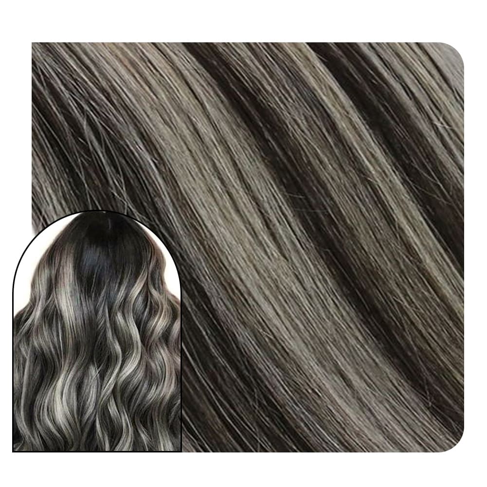 Sew in Hair Extensions Human Hair Double Weft Brazilian Hair Weft #1B/silver/1B