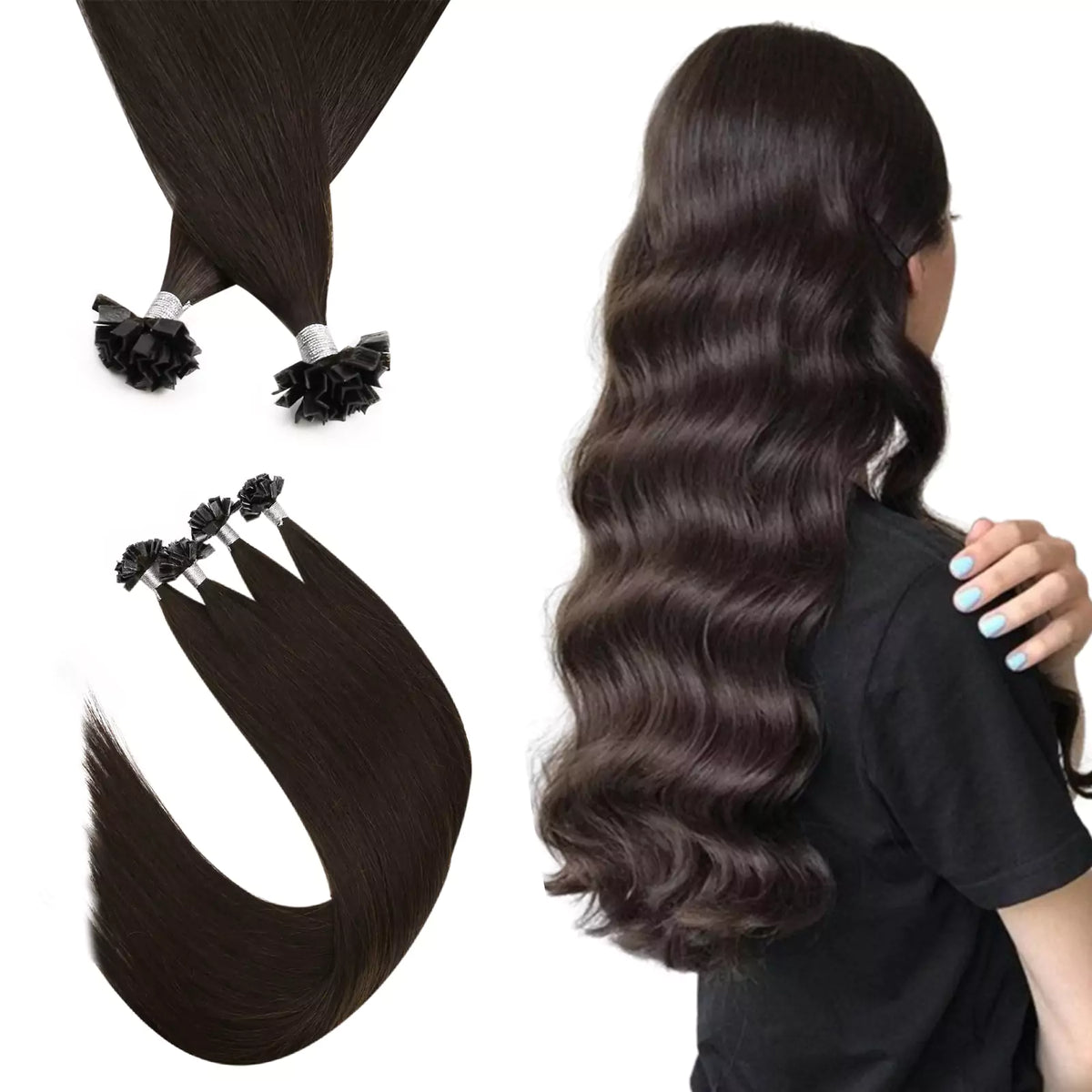 Ktip Extensions Kit Virgin Ktip Extensions Fusion Human Hair Darkest Brown For Women #2