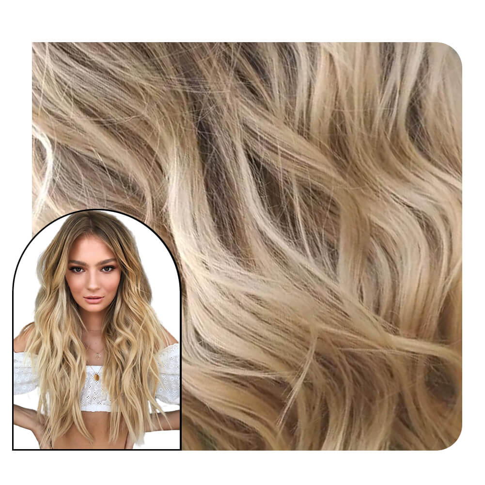 [Pre-sale][Virgin Hair] Wavy PU Tape in Extensions Balayage Brown With Blonde 50G #2/18/22
