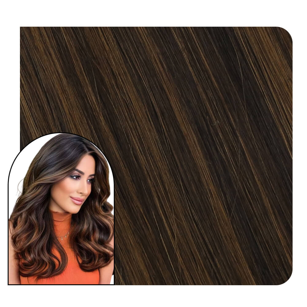 Brown Balayage Clip in Extensions Mix Light Brown Color #2/6/2