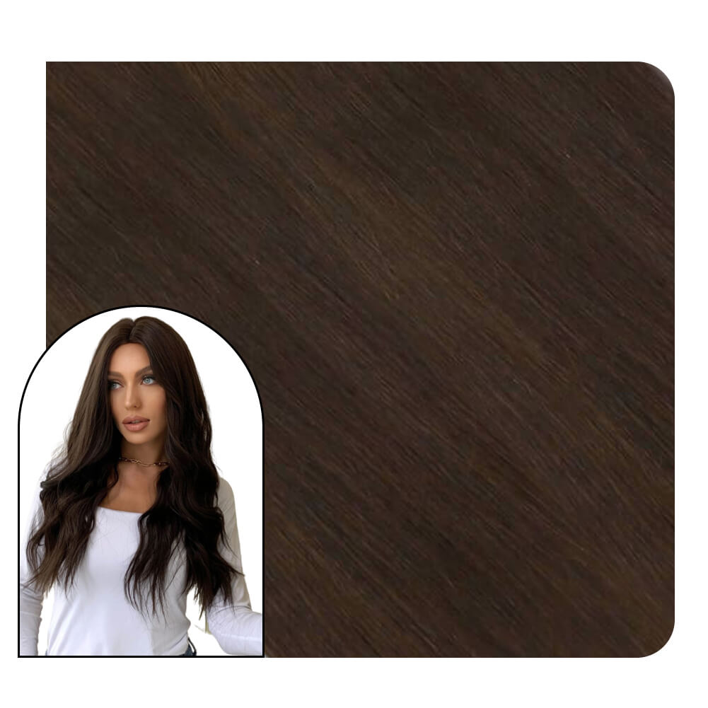 Virgin Tape in Hair Extensions Pure Color Dark Brown for Thickness 