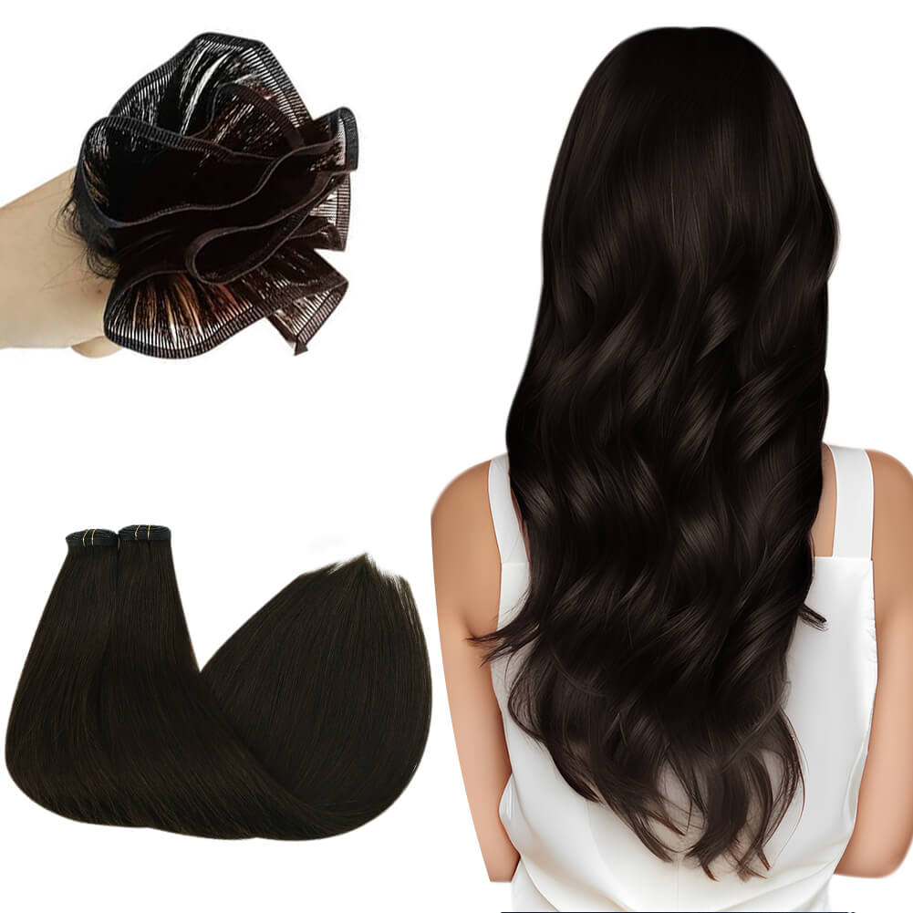 Flat Slik Weft Hair Extensions Sew in Hair Bundles Virgin Hair Brown 2