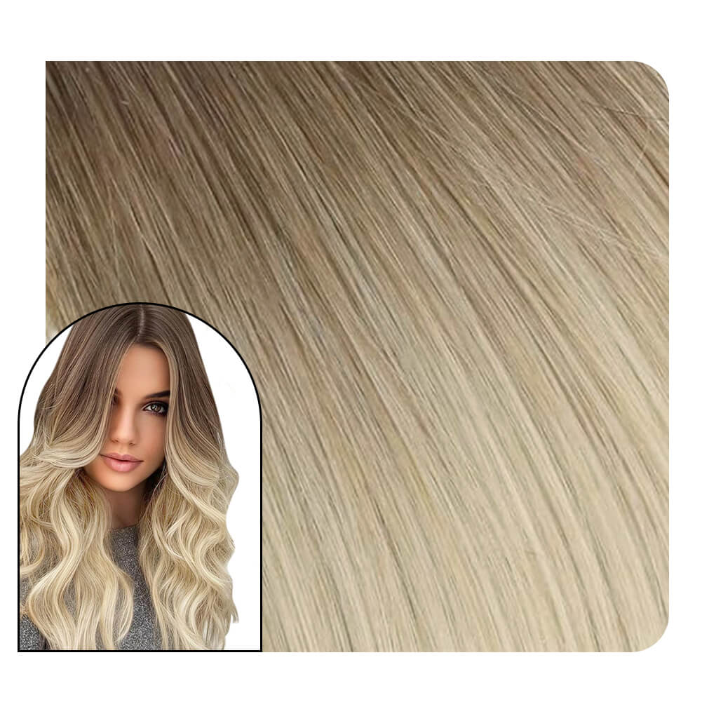Balayage Color Tape in Human Hair Extensions Brown with Blonde 