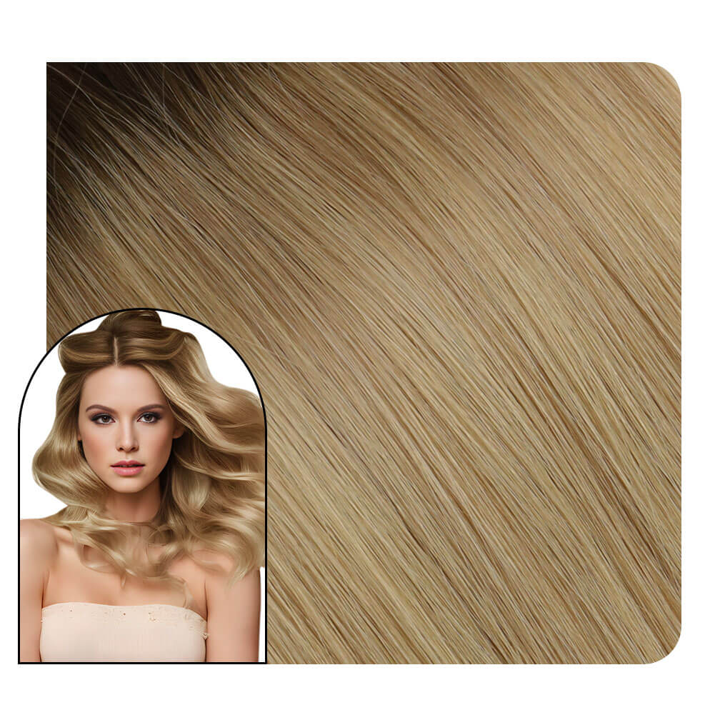 [Virgin Hair] Invisible Hybrid Weft Hair Extensions Balayage Human Hair #3/8/22