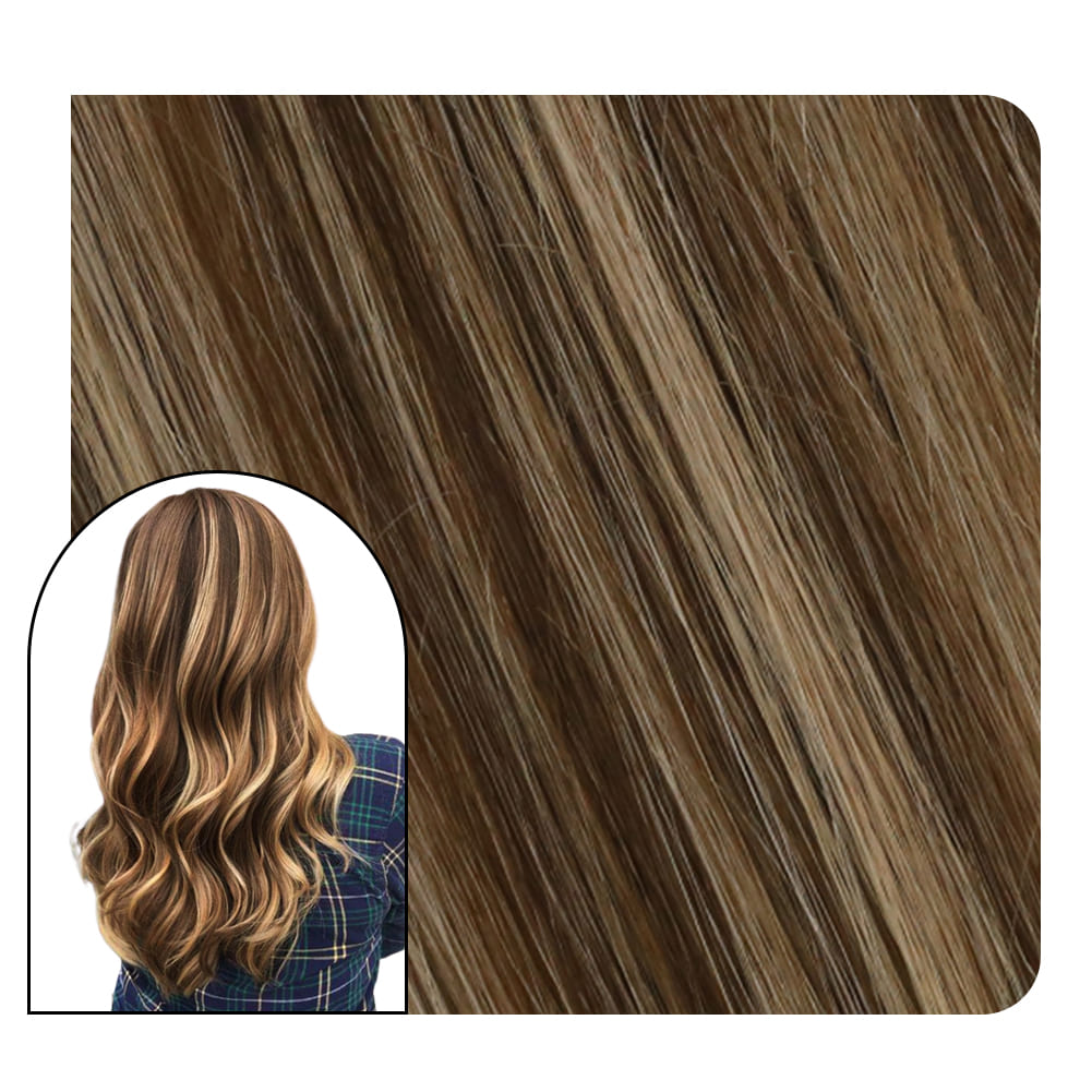 Weft Hair Extensions Sew in Brown with Golden Blonde Color #4/16
