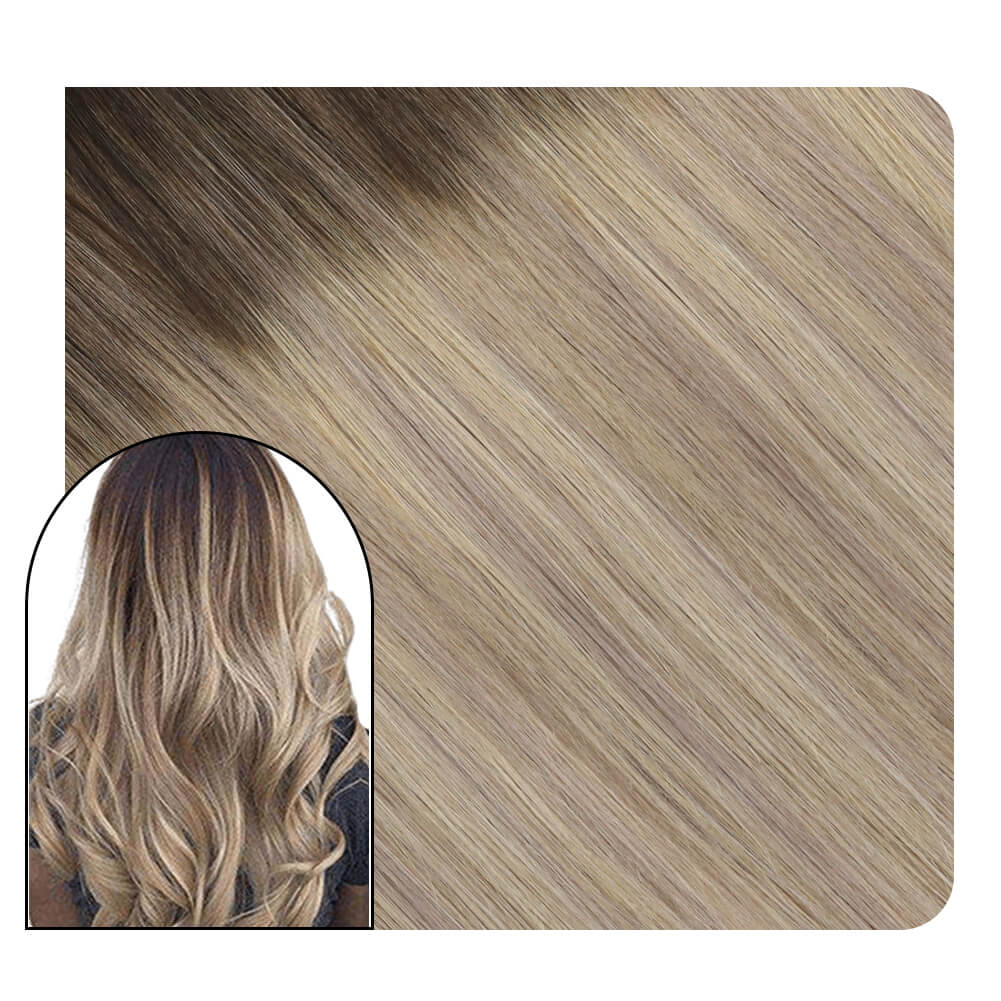 Brown to Blonde Ombre Clip in Hair Extensions for Thickness #4/18/24