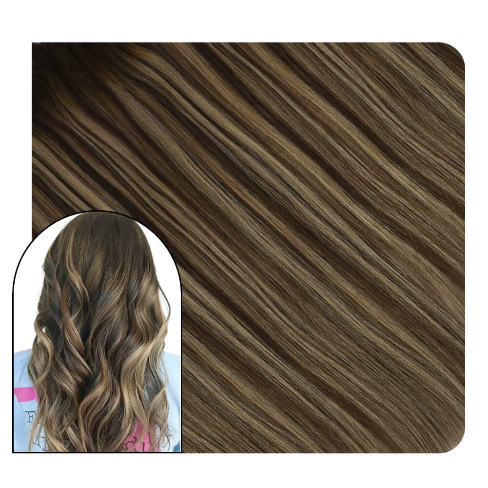 Micro Ring Hair Extensions Remy Hair Two Tone Dark Brown with Ash Blonde 4/27/4