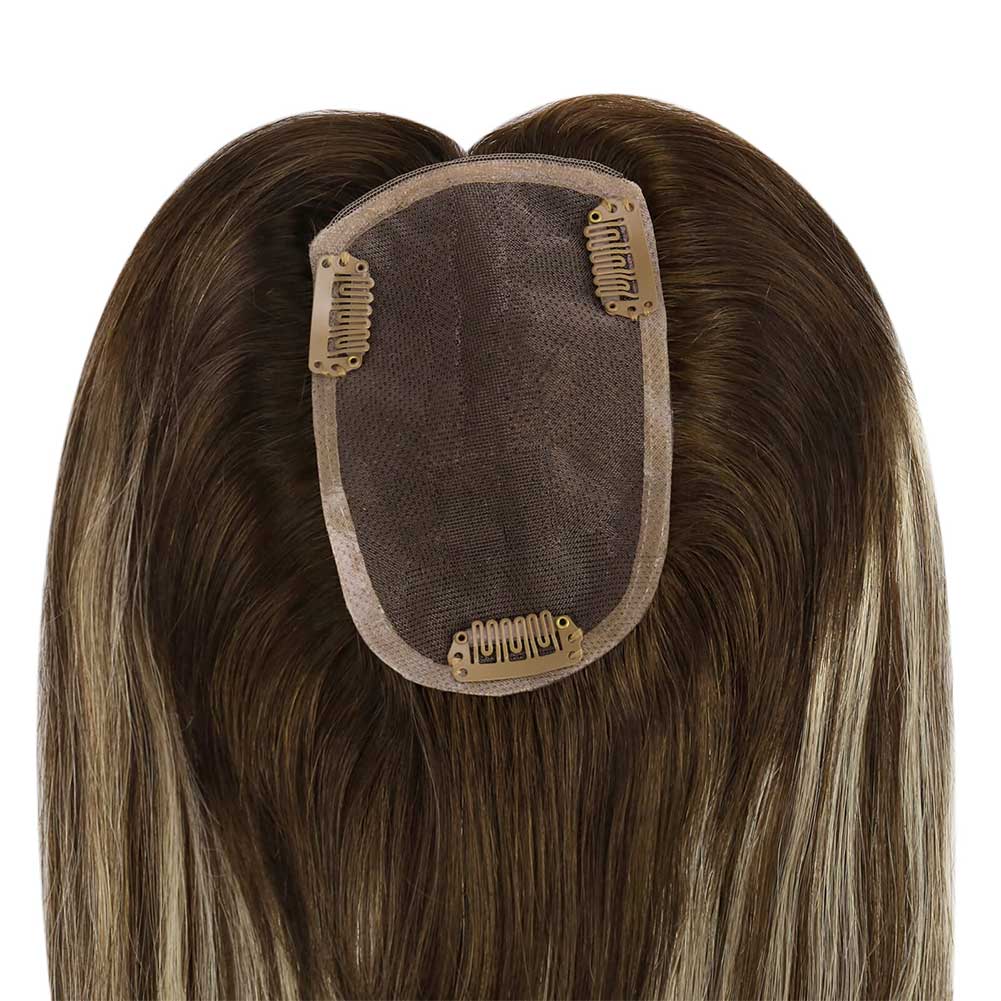 [Density Upgrade 150%] Topper Hairpiece Seamless Hair Toppers Balayage Ombre Brown Blonde Hair 4/27/4