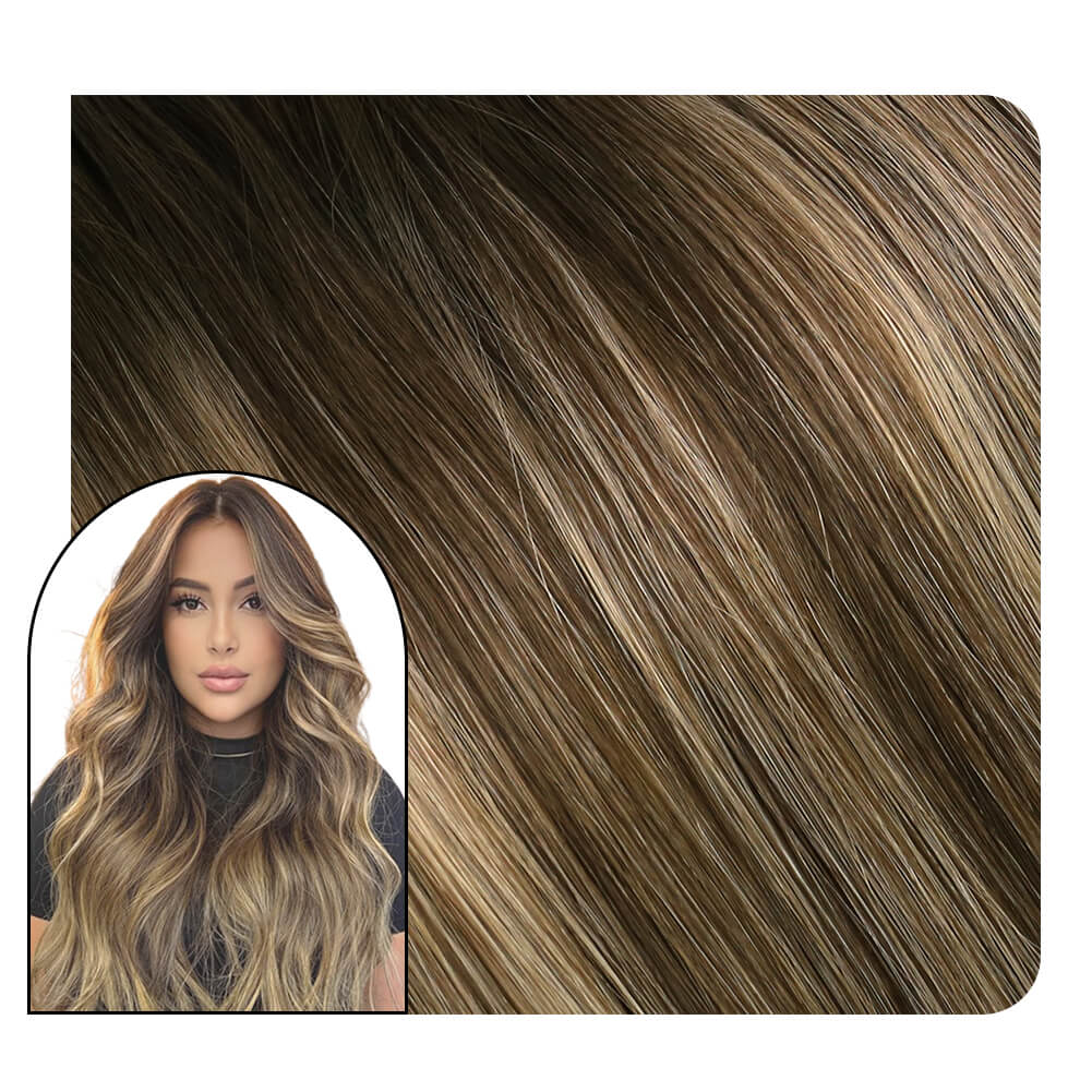 [Virgin+] Flat Silk Weft Hair Extensions Human Hair Balayage Color #4/27/4