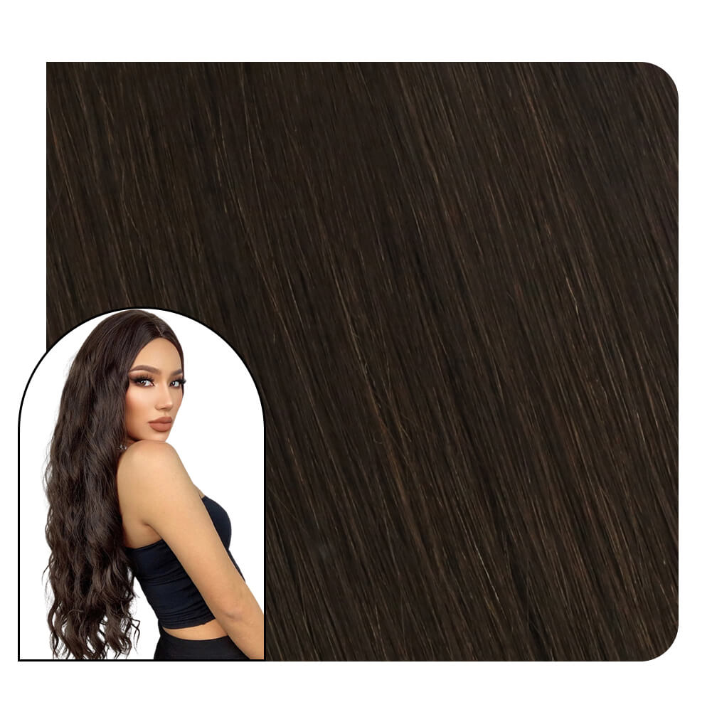 Clip in Hair for Fullness Pure Color Chocolate Brown Extensions #4