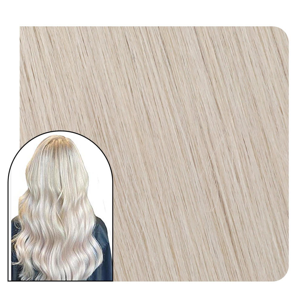Silky Straight Clip in Hair Extensions Human Hair Color #1000 White Blonde