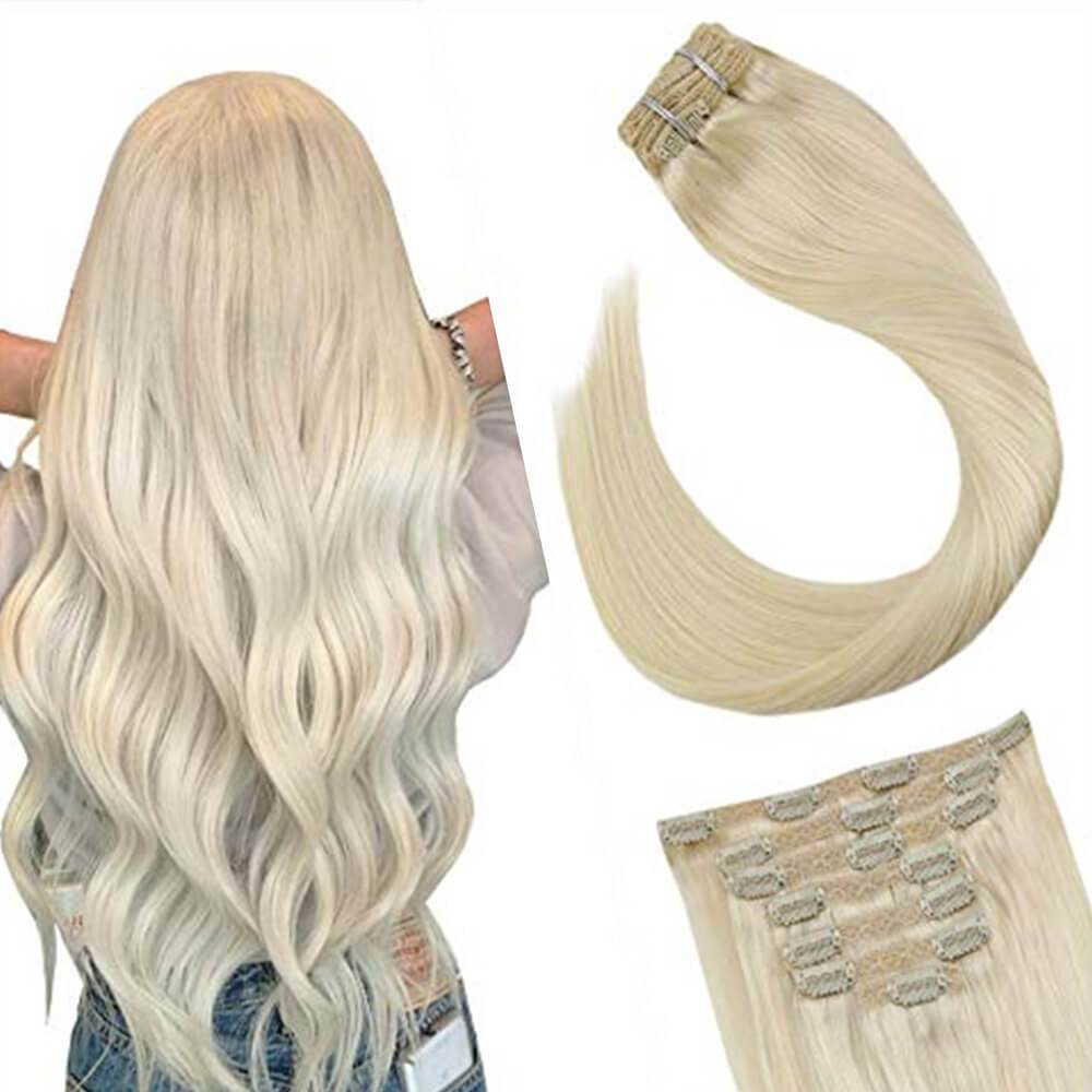 [Clearance] Platinum Blonde Clip In Hair Extensions Remy Human Hair #60