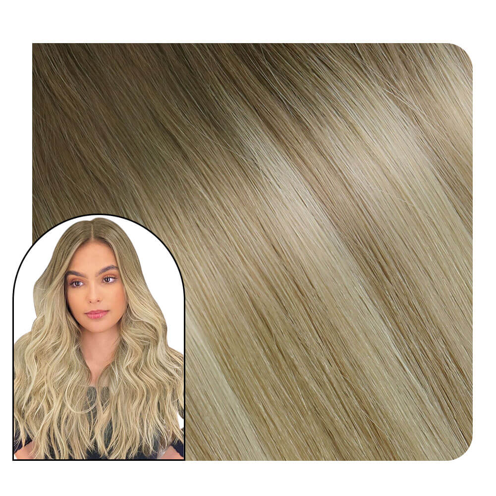Seamless Injected Tape in Extensions Light Brown With Blonde 