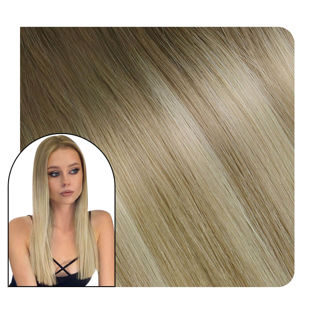 [Virgin+] Invisible Tape in Hair Extensions Balayage Brown With Blonde #8/27/60