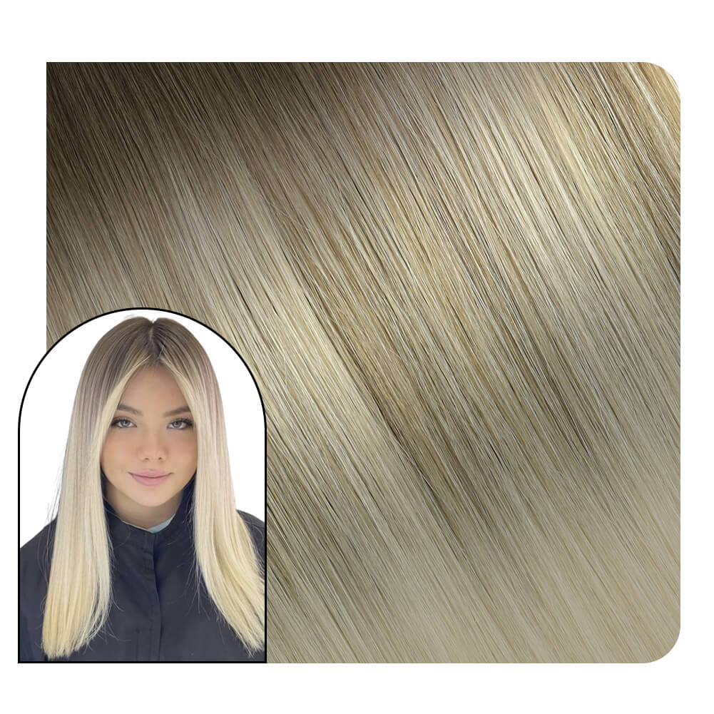 [Virgin+] Flat Silk Weft Hair Extensions Real Human Hair Brown With Blonde #8/60