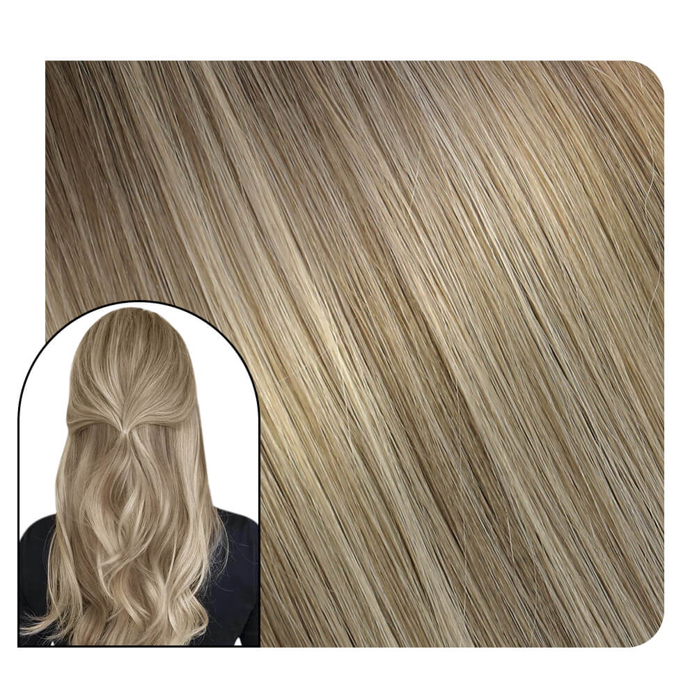 [Virgin+] Flat Silk Weft Hair Extensions Brown Mixed With Blonde #8/8/613