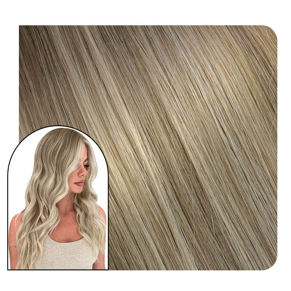 [Virgin+] Genius Weft Extensions Human Hair Brown With Blonde Balayage #8/8/613