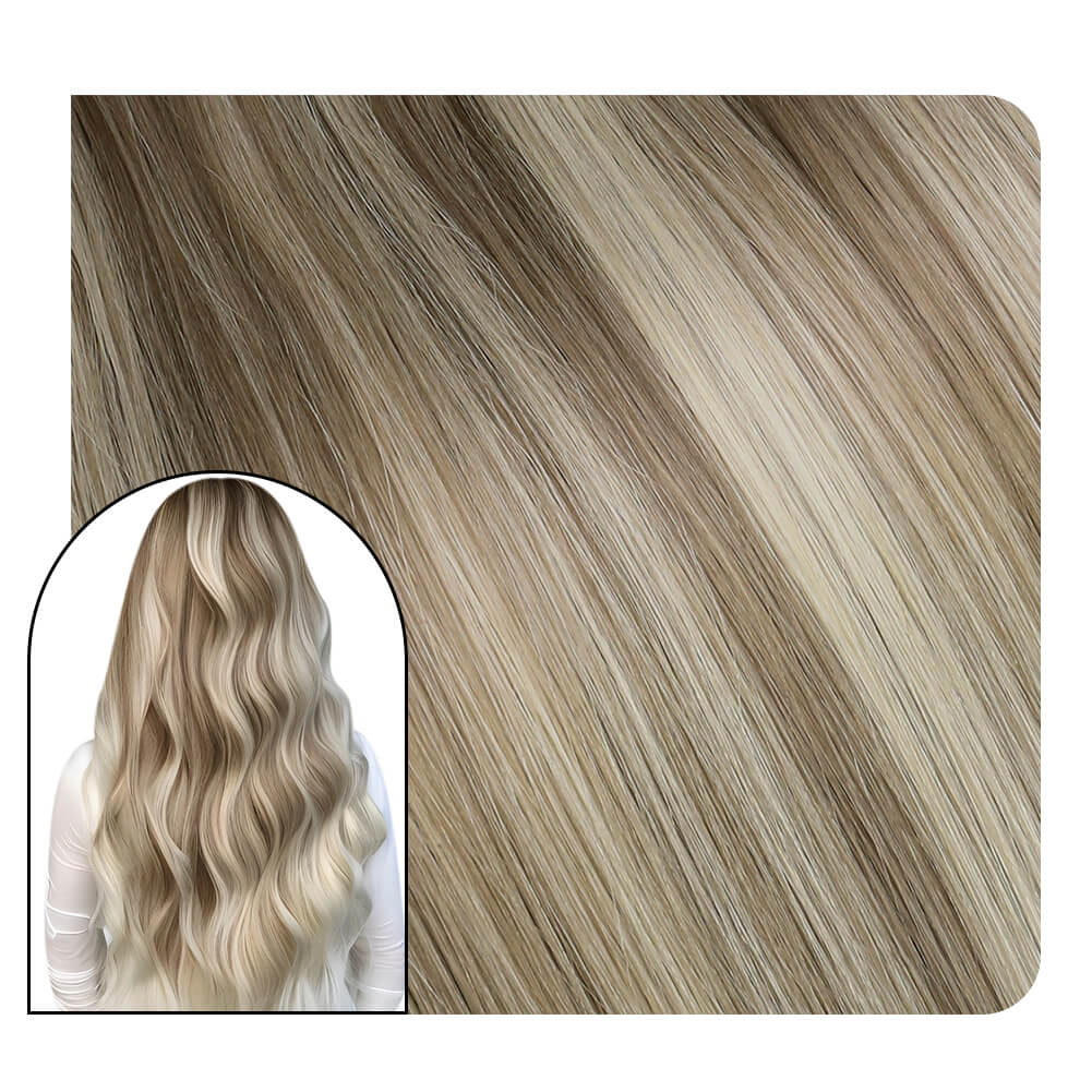 Flat Silk Weft Hair Extensions Virgin Human Hair Highlight Brown With Blonde #P8/60