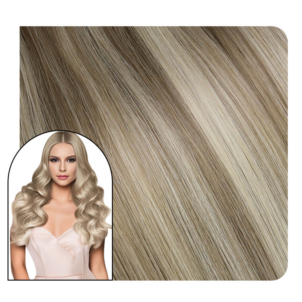 [Virgin Hair] Hybrid Weft Hair Extensions Highlights Brown With Blonde #P8/60