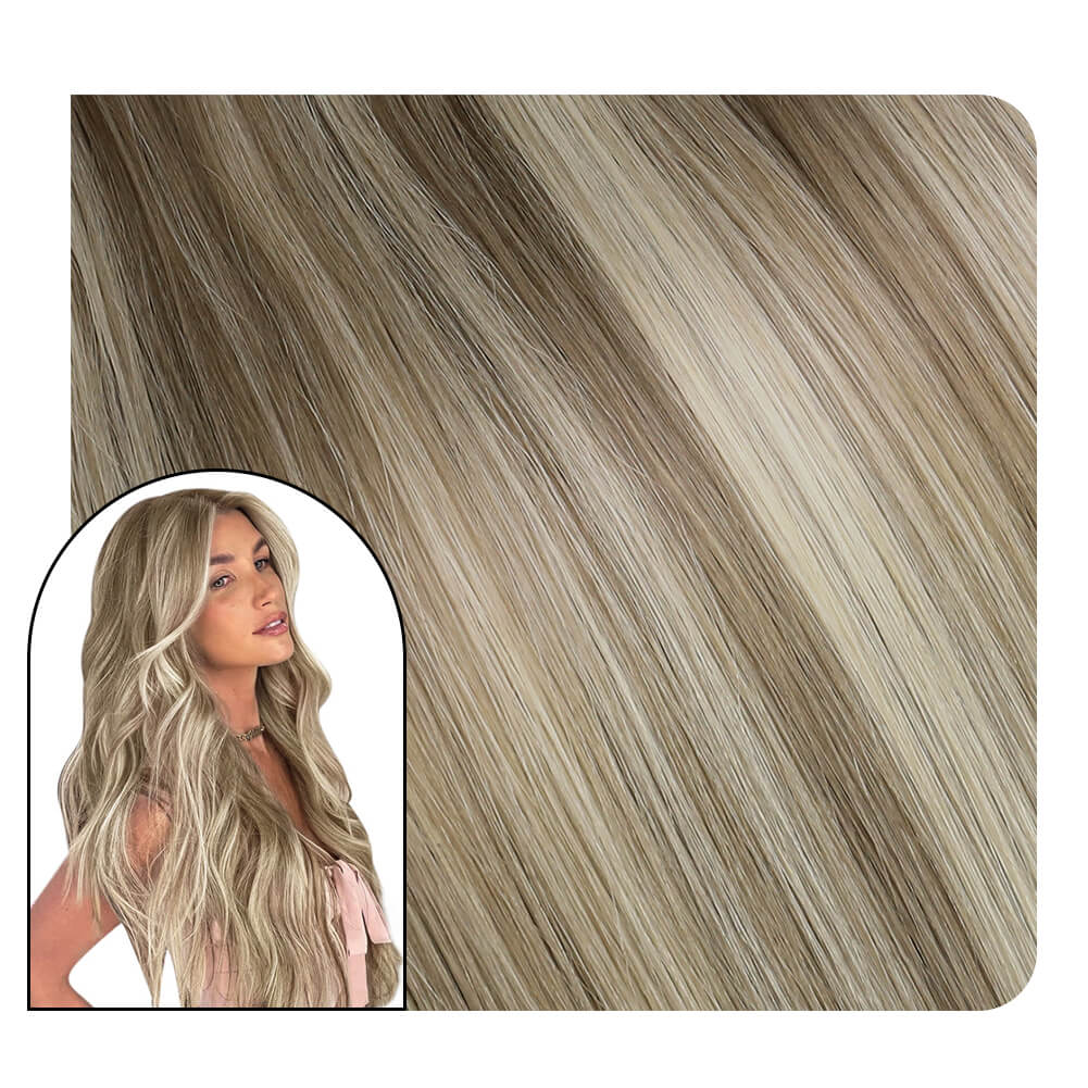 Hand-tied Real Human Hair Weft Highlithed Brown With Blonde