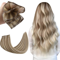 Flat Silk Weft Hair Extensions Virgin Human Hair Highlight Brown With Blonde