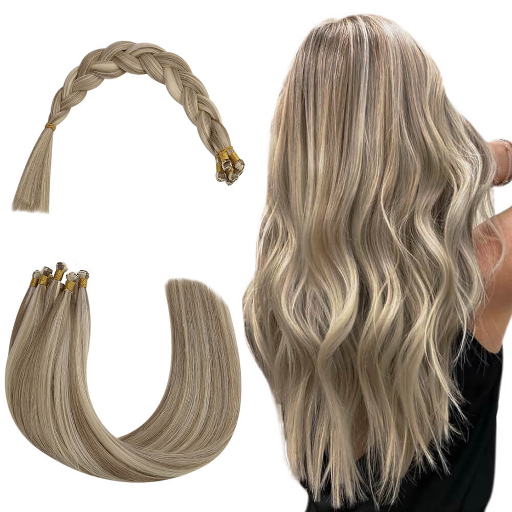Virgin Hair Extensions Hand-tied Human Hair Weft Highlithed Color #P8/60
