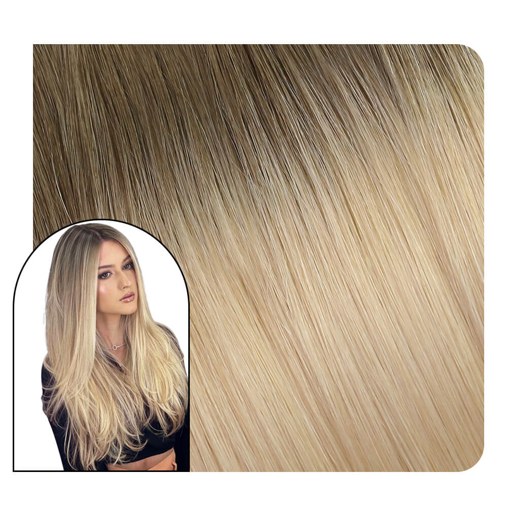  Invisible Inject Tape in Hair Extensions Ombre Brown With Blonde Hair 
