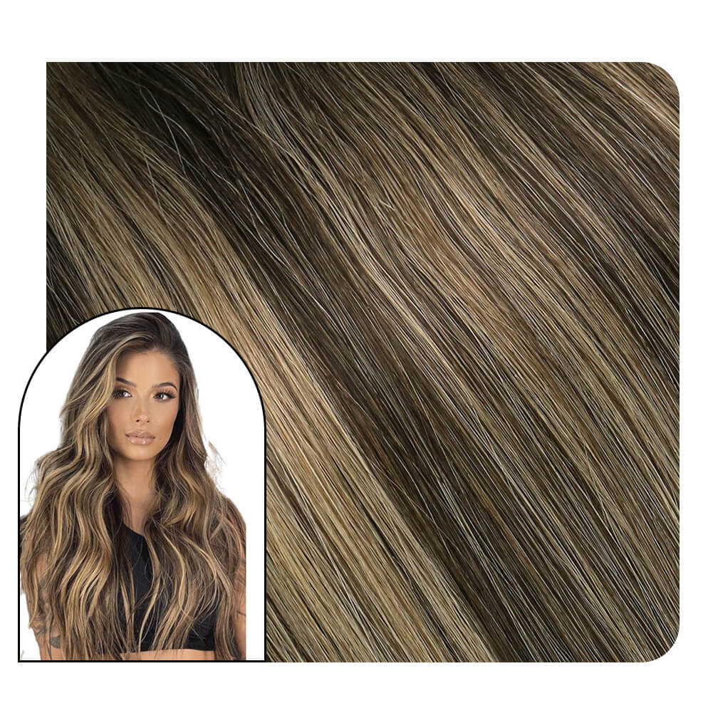 [Virgin+] Flat Silk Weft Hair Extensions Balayage Human Hair #BM