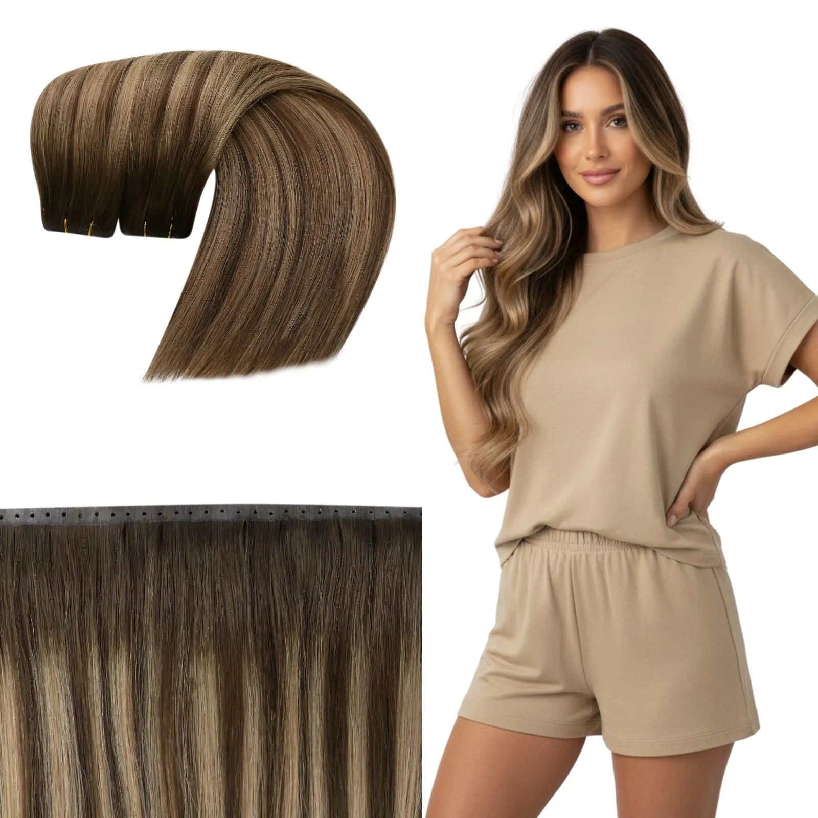 [Virgin+] Butterfly Weft Hair Extensions Chestnut Brown Balayage #4/27/4