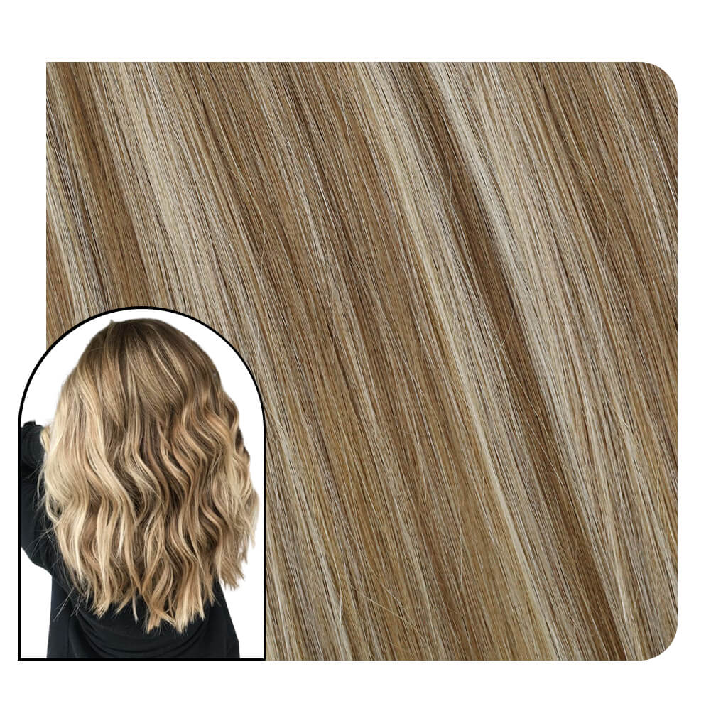Full Head Balayage Ombre Clip in Human Extensions Brown Mix Blonde #9a/60