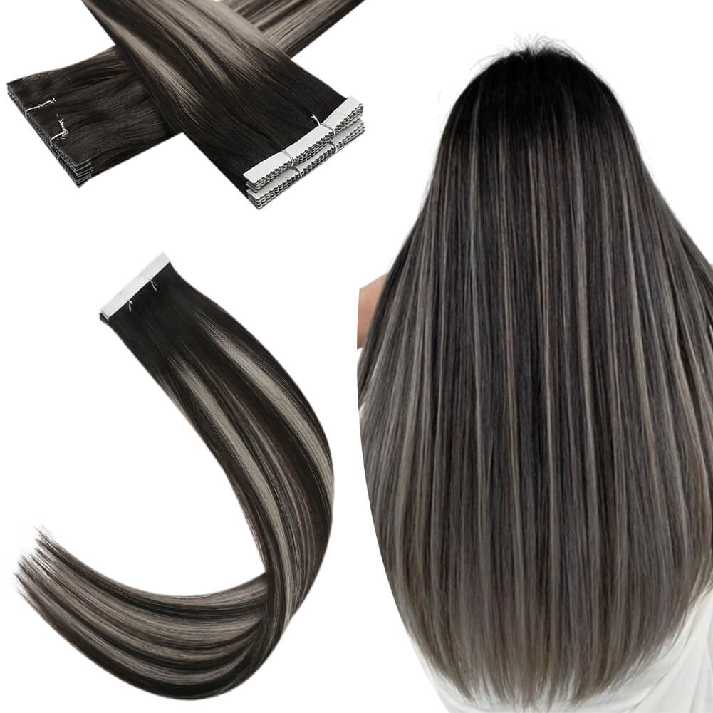 Flower Invisible Tape in Extensions For Black Hair Balayage 1B/Silver/1B