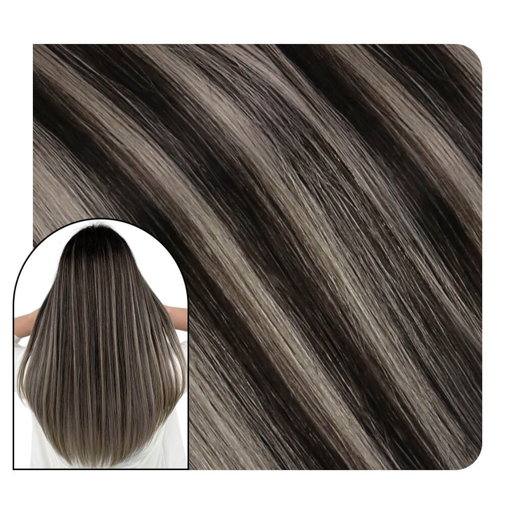 [Virgin Hair] Flower Invisible Tape in Extensions For Black Hair Balayage #1B/Silver/1B