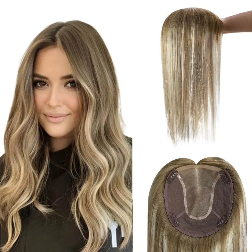 [US Only][Half Price] Virgin Hair Topper Brown To Blonde Balayage Hair Top Pieces #8C/60
