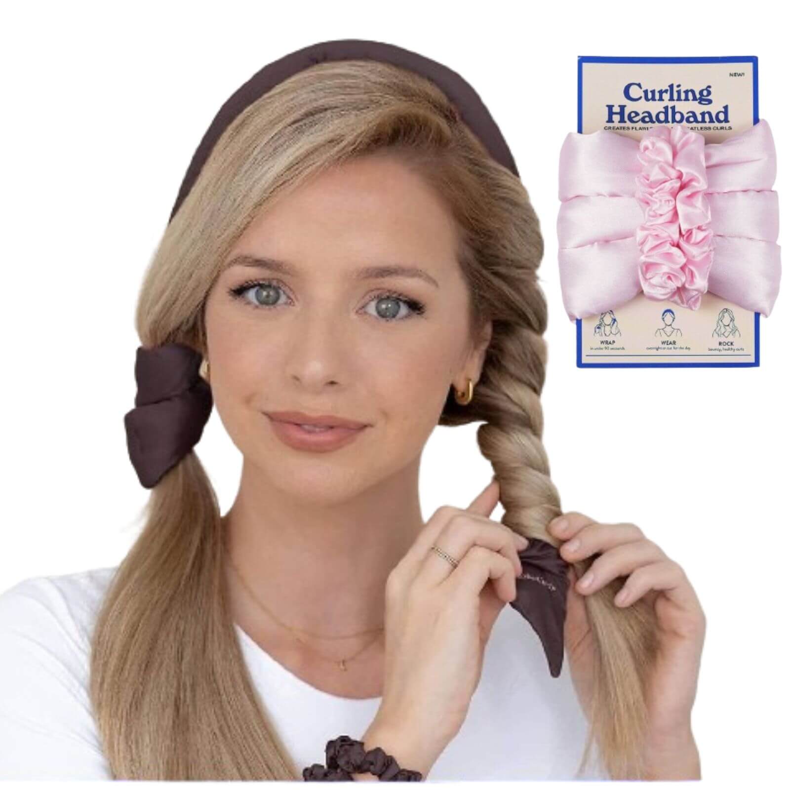 Heatless Curling Rod Headband for Long Hair Soft Silk Curl Ribbon Pink Color