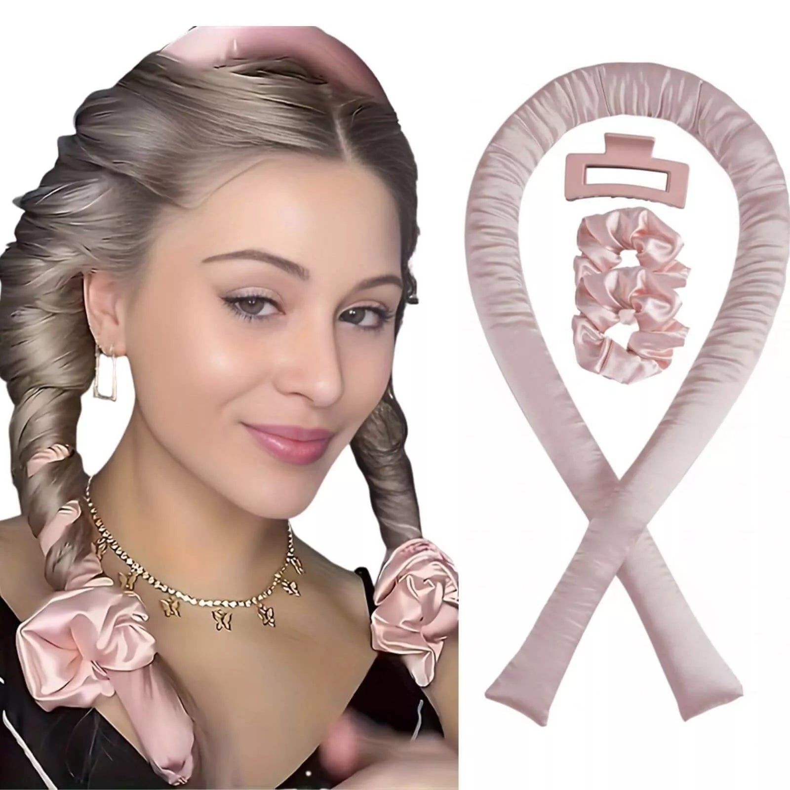 pink color heatless hair curler 