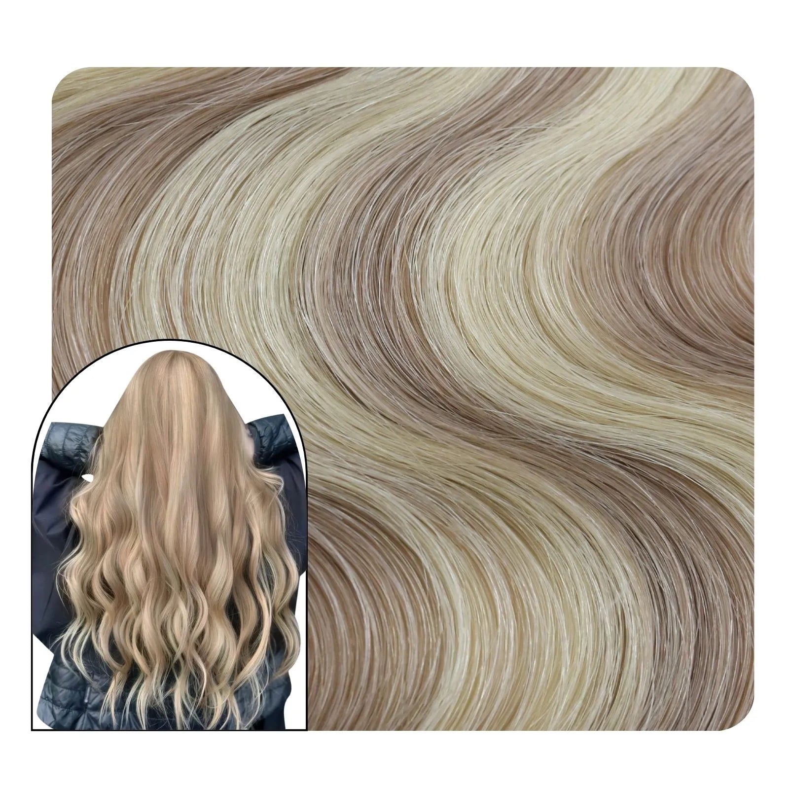 HighlightHybridWeftHairExtensionsBeachWavesAshBlonde