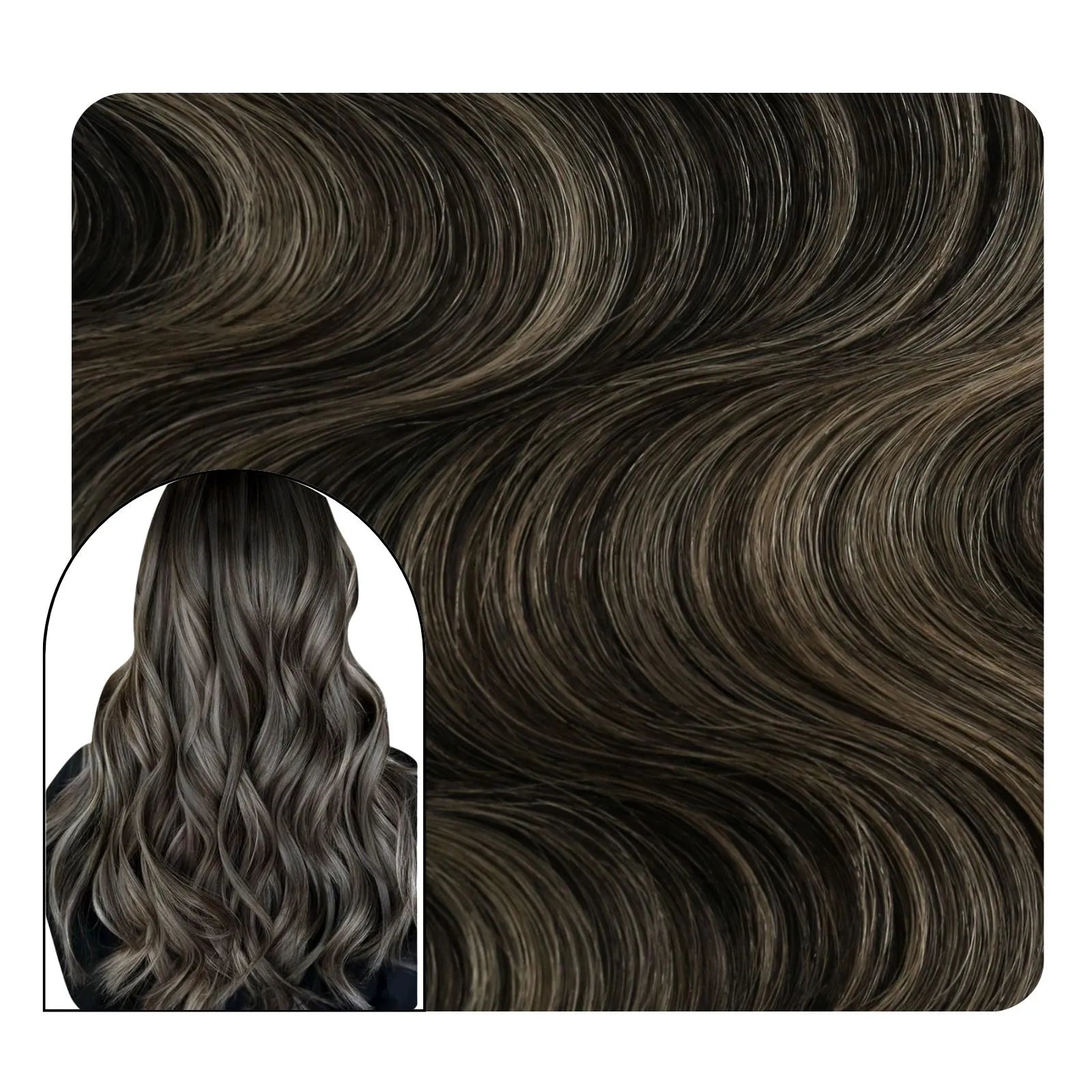Invisible Hybrid Weft Extensions Balayage Black With Silver Body Wave