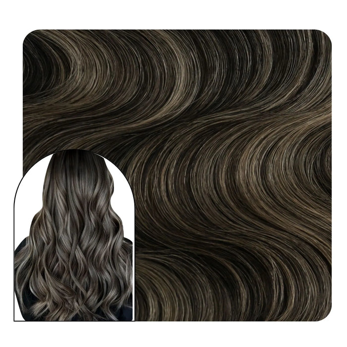 Invisible Hybrid Weft Extensions Balayage Black With Silver Body Wave